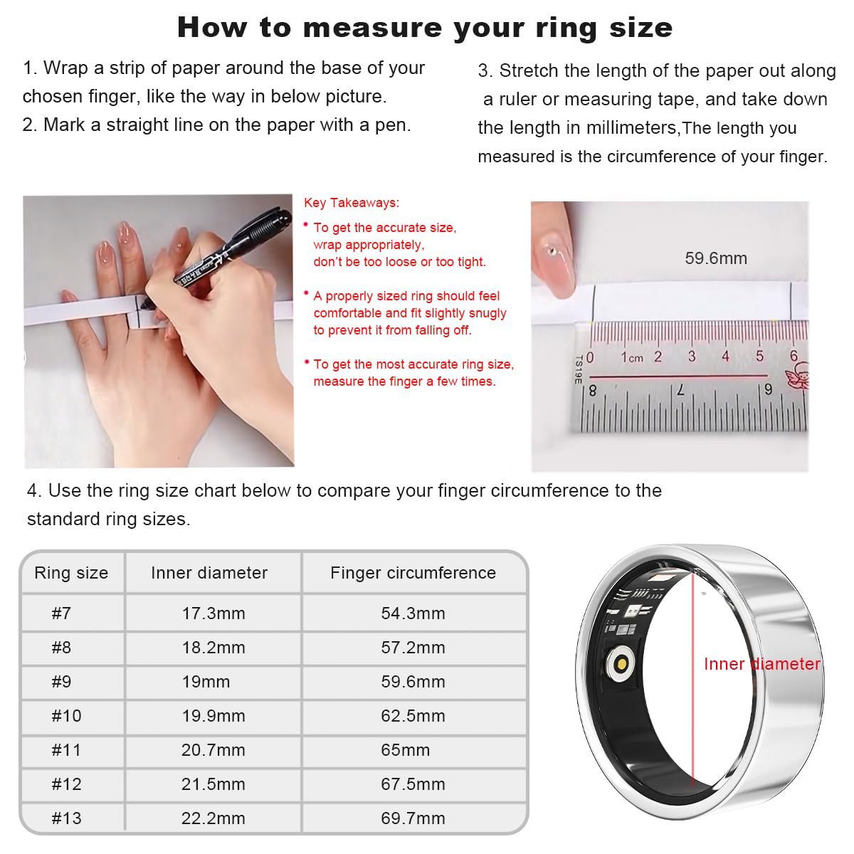 Next-Gen Health Smart Ring – 24/7 Heart Rate, Blood Oxygen & HRV Monitor, Sleep & Step Tracker, IP68 Waterproof, iPhone + Android Compatible, No Subscription