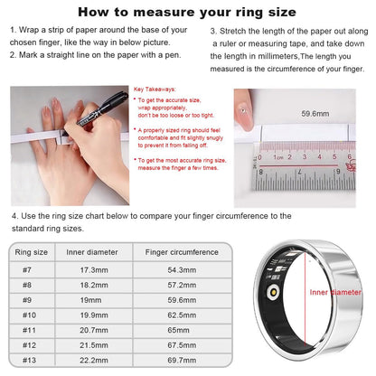 Next-Gen Health Smart Ring – 24/7 Heart Rate, Blood Oxygen & HRV Monitor, Sleep & Step Tracker, IP68 Waterproof, iPhone + Android Compatible, No Subscription
