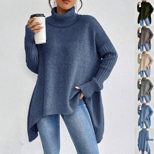 Flmass Cozy Loose Irregular Turtleneck Knit Sweater – Winter Warm Long Sleeve Pullover for Women”
