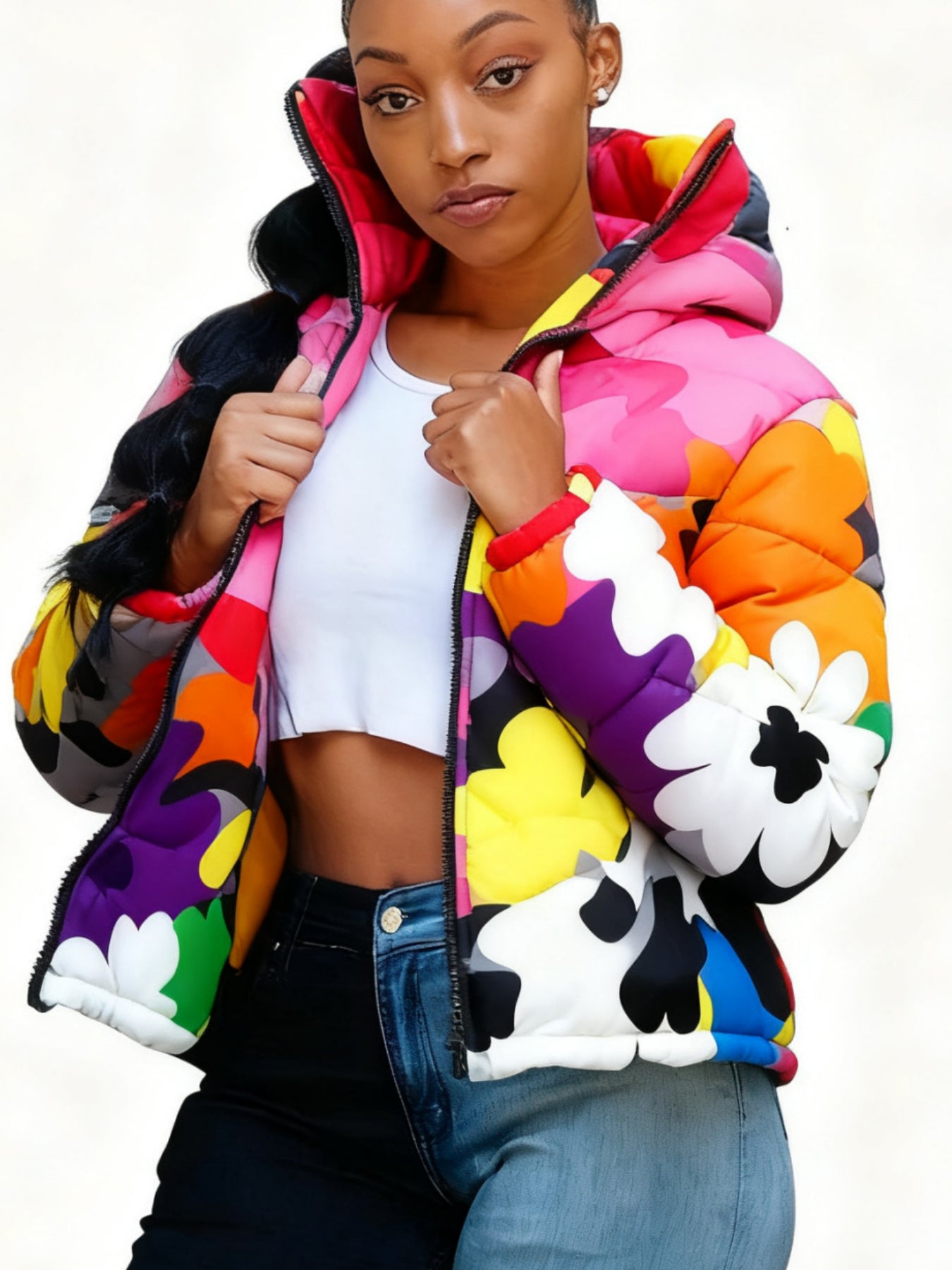 Women’s Short Warm Coat – Fashionable Casual Cardigan-Style Colourful Parka Jacket