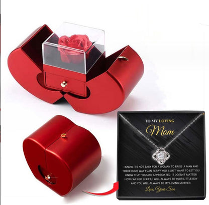 Red Apple Jewellery Box with Eternal Rose & Necklace – Gift for Her (Christmas, Valentine’s, Mother’s Day)