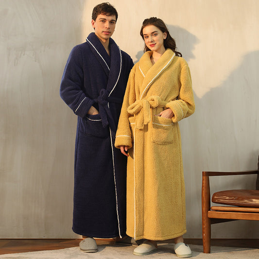 Winter Luxury Cotton-Velvet Hooded Bathrobe for Men & Women hick, Ultra-Warm Dressing Gown in Plus Sizes