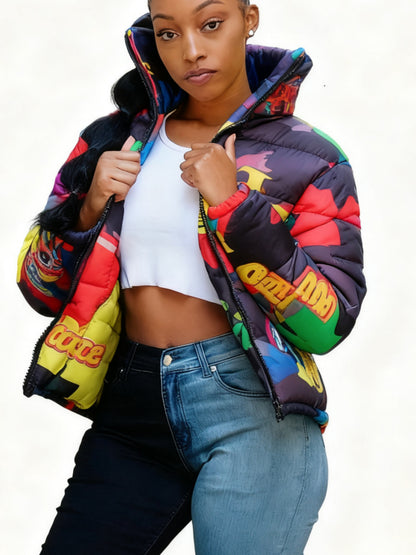 Women’s Short Warm Coat – Fashionable Casual Cardigan-Style Colourful Parka Jacket