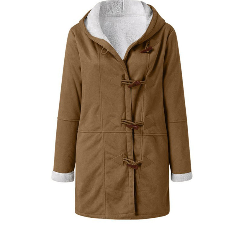 Women’s Sherpa-Lined Duffel Toggle Coat with Hood Warm Winter Fleece Jacket