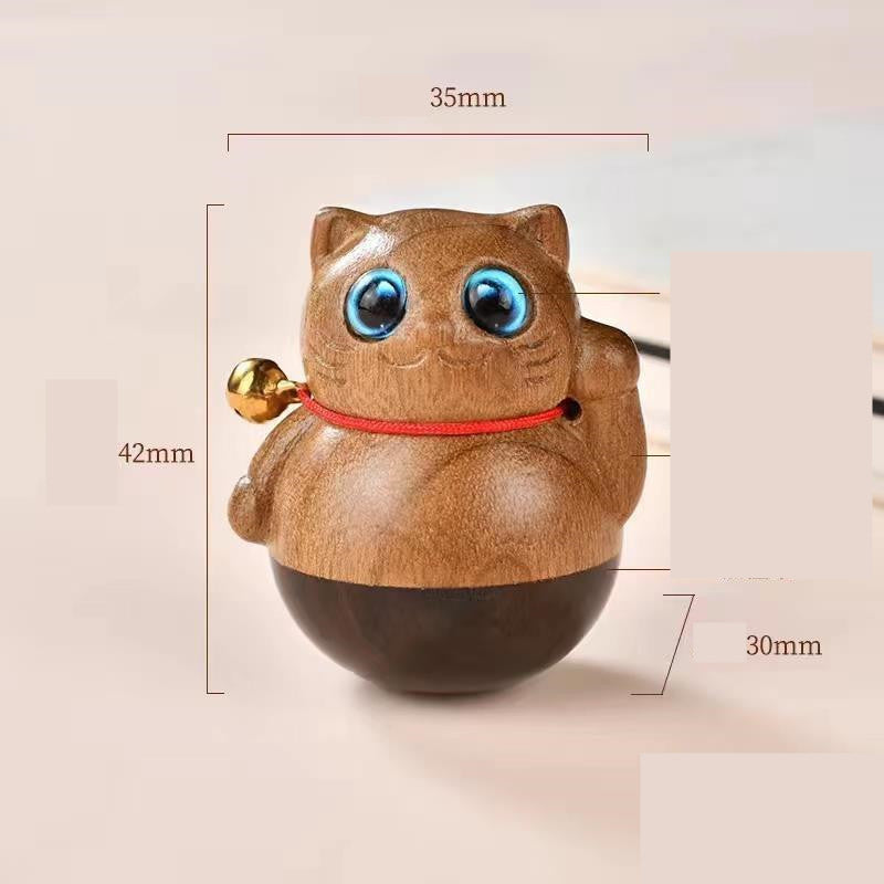 Hand-Carved Sandalwood Cat Figurine Premium Wooden Kitten Ornament & Desktop Decor Gift