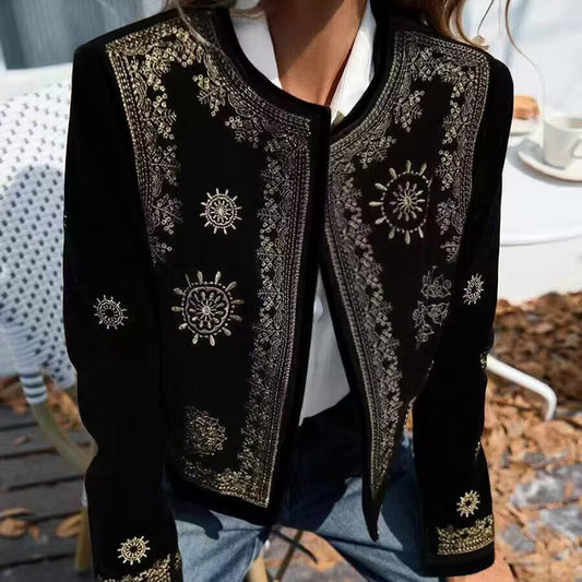 Women's Geometric Print Cardigan, Long Sleeve Open Front Knit Coat For Spring And Fall Semi-Formal Wear