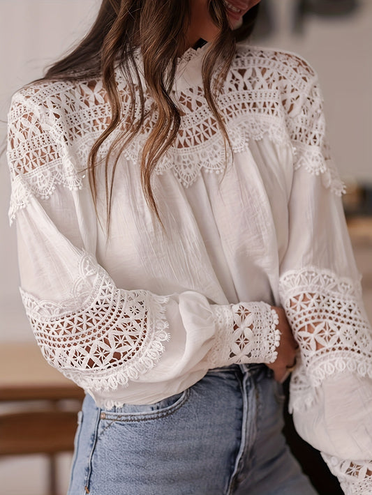 Women’s Lace-Up Hollow-Out Ruffled Blouse with Bell Sleeves Sexy & Stylish Top