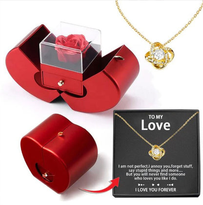 Red Apple Jewellery Box with Eternal Rose & Necklace – Gift for Her (Christmas, Valentine’s, Mother’s Day)