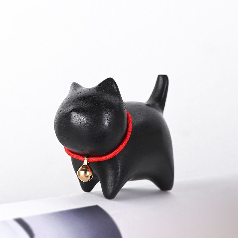 Hand-Carved Sandalwood Cat Figurine Premium Wooden Kitten Ornament & Desktop Decor Gift