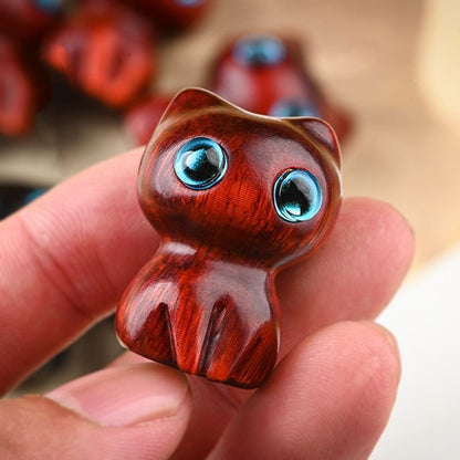 Hand-Carved Sandalwood Cat Figurine Premium Wooden Kitten Ornament & Desktop Decor Gift