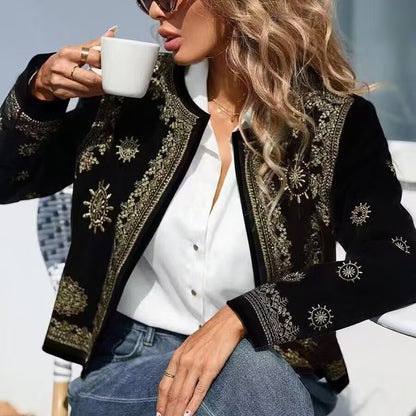 Women's Geometric Print Cardigan, Long Sleeve Open Front Knit Coat For Spring And Fall Semi-Formal Wear