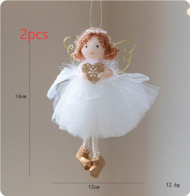 Christmas White Tulle Skirt Golden Wings Angel Girl Pendant