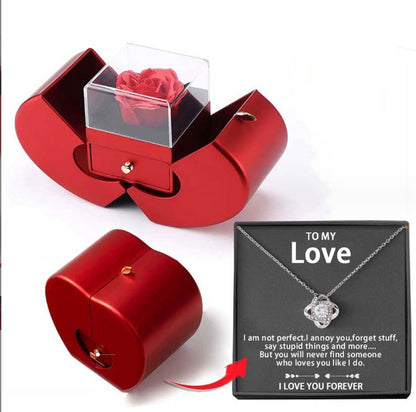 Red Apple Jewellery Box with Eternal Rose & Necklace – Gift for Her (Christmas, Valentine’s, Mother’s Day)