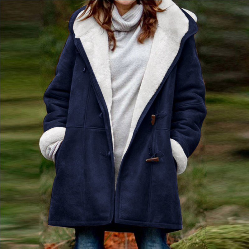 Women’s Sherpa-Lined Duffel Toggle Coat with Hood Warm Winter Fleece Jacket